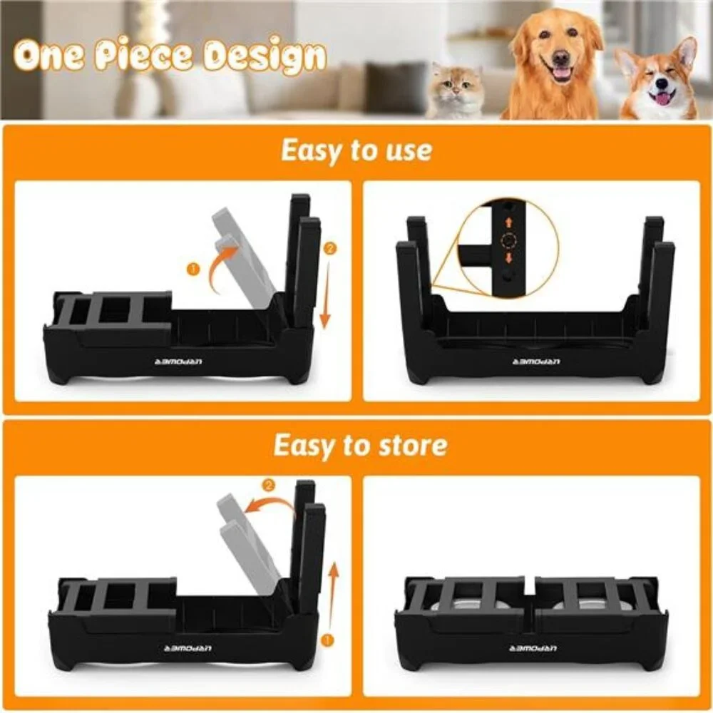 4 Height Adjustable Elevated Dog Bowls -50oz Large Capacity Stainless Steel Bowl
